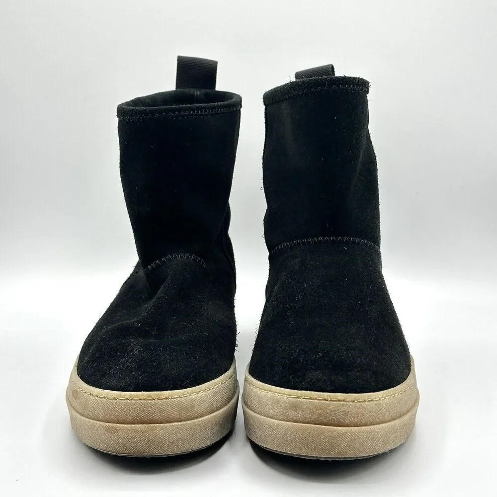 James Perse Shearling Easy Pull On Boots Womens Size 10 Black Suede Italy